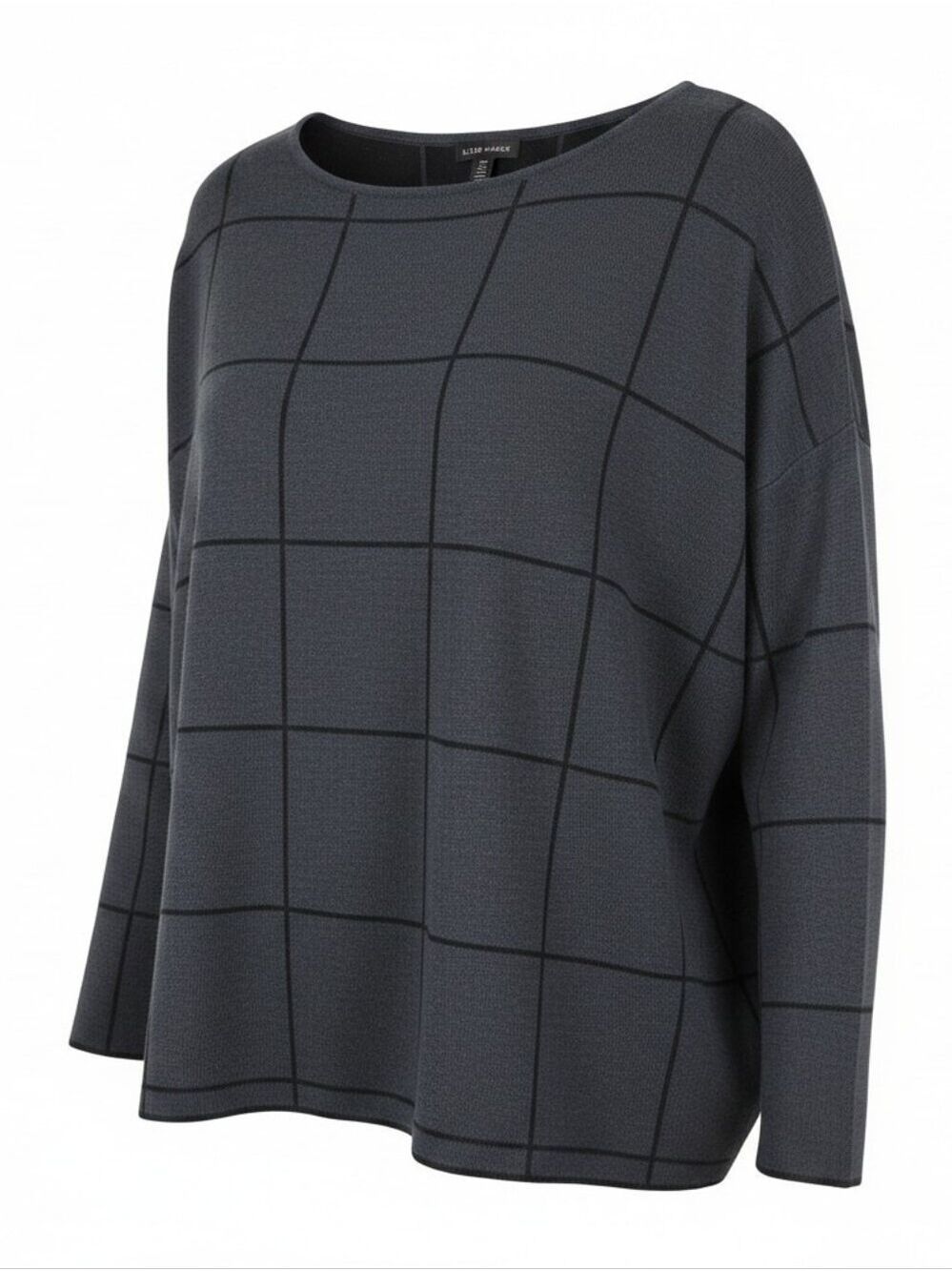 Eileen Fisher Windowpane Knit Top Black & Gray Women's Size Medium Italian Yarn